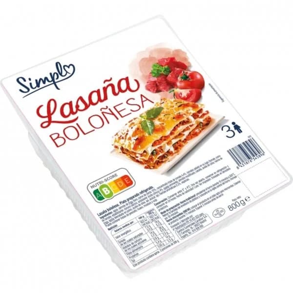 Lasaña boloñesa Simply 800 g. - 0.8 kg - Imagen del producto en Findit