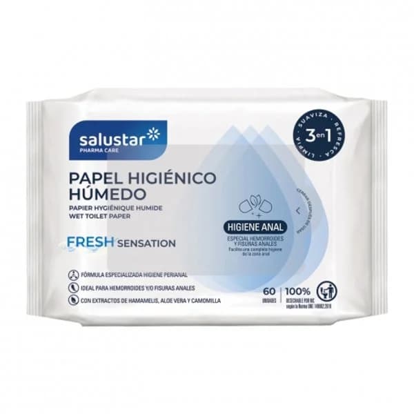 Papel higiénico húmedo especial hemorroides Salustar 60 ud. - 57 ud - Imagen del producto en Findit