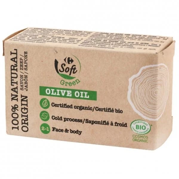 Jabón natural cara y cuerpo en pastilla ecológico Carrefour Soft Green 100 g. - 1 ud - Imagen del producto en Findit