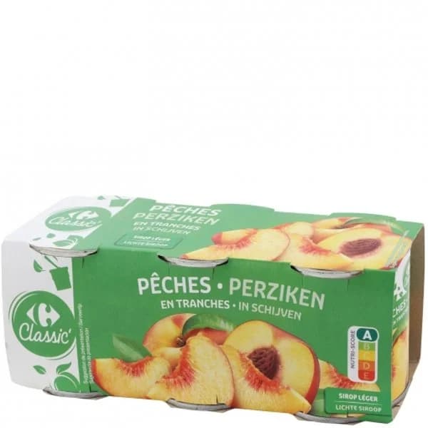 Melocotón en tiras en almíbar ligero Classic Carrefour pack de 3 unidades de 140 g. - 0.42 kg - Imagen del producto en Findit