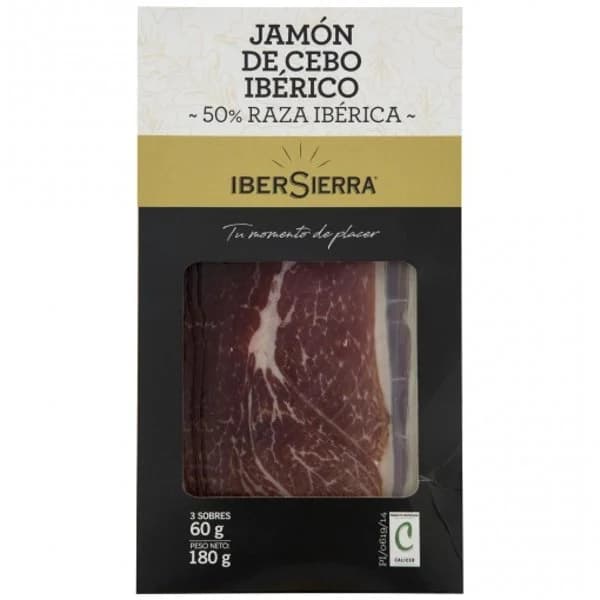Estuche de Jamón de Cebo Ibérico 50% Raza Ibérica sin gluten y sin lactosa 3 sobres de 60 g - 0.18 kg - Imagen del producto en Findit