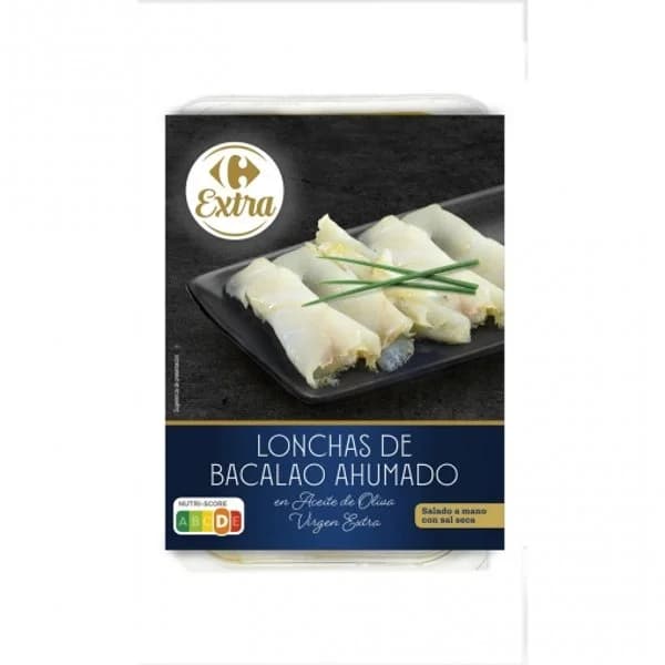 Bacalao ahumado en lonchas en aceite de oliva virgen extra Extra Carrefour 80 g. - 0.08 kg - Imagen del producto en Findit