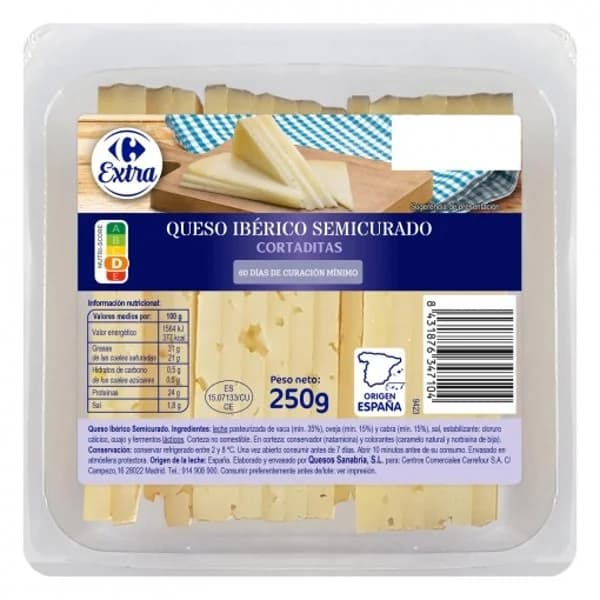 Queso ibérico semicurado Extra Carrefour cuña cortada 250 g. - 0.25 kg - Imagen del producto en Findit