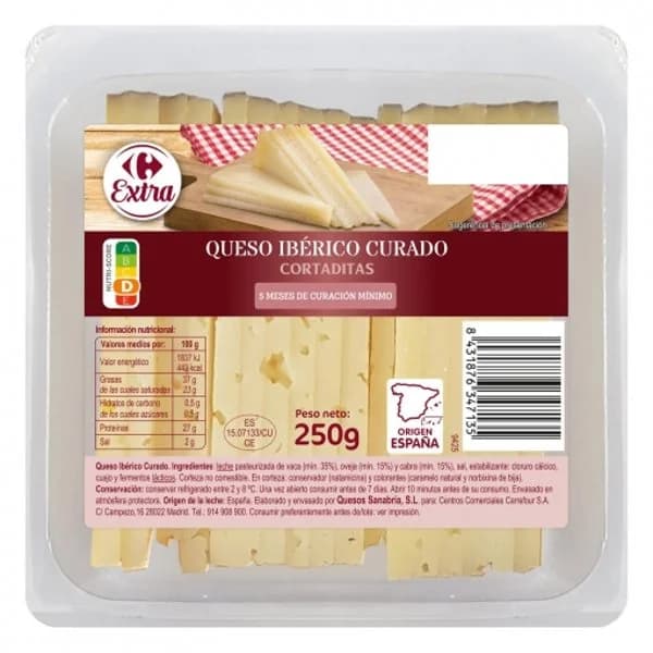 Queso ibérico curado Extra Carrefour cuña cortada 250 g. - 0.25 kg - Imagen del producto en Findit