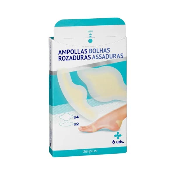 Apósitos hidrocoloides adhesivos para ampollas y rozaduras Deliplus surtidos - 6 ud - Imagen del producto en Findit
