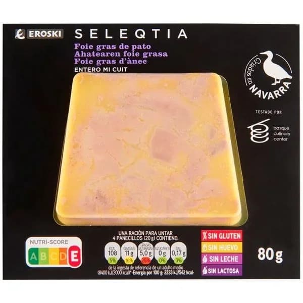 Foie Entier Micuit EROSKI SELEQTIA, blister 80 g - 0.08 kg - Imagen del producto en Findit
