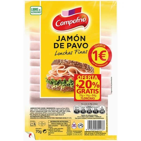 Jamón de Pavo Lonchas Finas - 0.07 kg - Imagen del producto en Findit