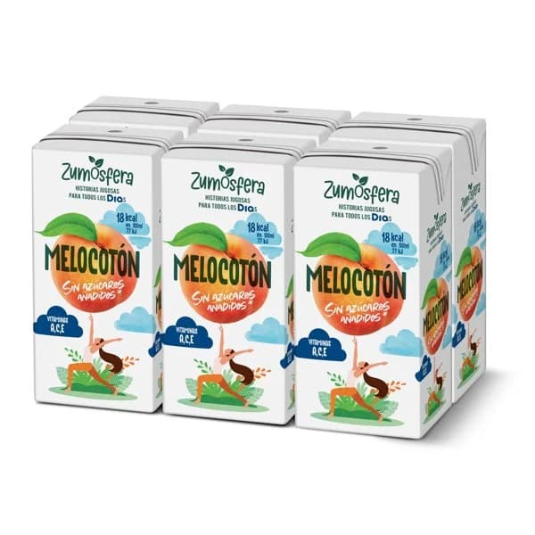 Bebida de zumo de melocotón sin azúcares añadidos Zumosfera de Dia pack 6 x 200 ml - 1.2 l - Imagen del producto en Findit
