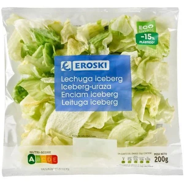 Lechuga iceberg EROSKI, bolsa 200 g - 1 ud - Imagen del producto en Findit