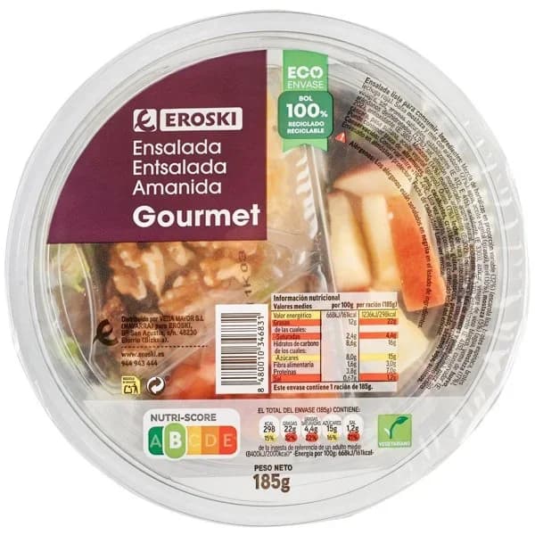 Ensalada Gourmet EROSKI, bowl 185 g - 0.19 kg - Imagen del producto en Findit