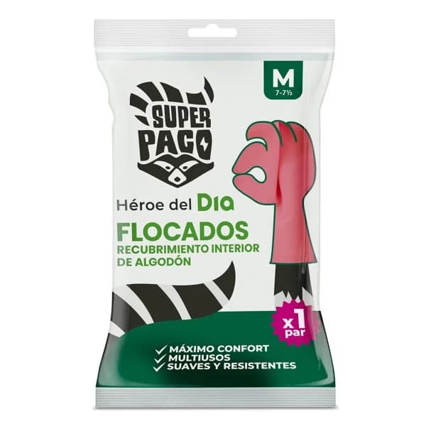 Guantes flocados de látex talla M Super Paco de Dia bolsa 2 unidades - 1.98 ud - Imagen del producto en Findit