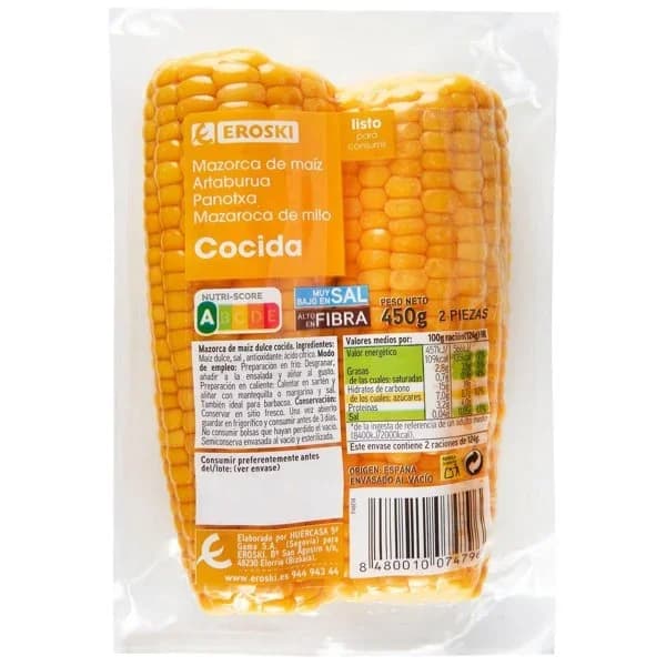 Mazorca de maíz EROSKI, bolsa 450 g - 0.45 kg - Imagen del producto en Findit