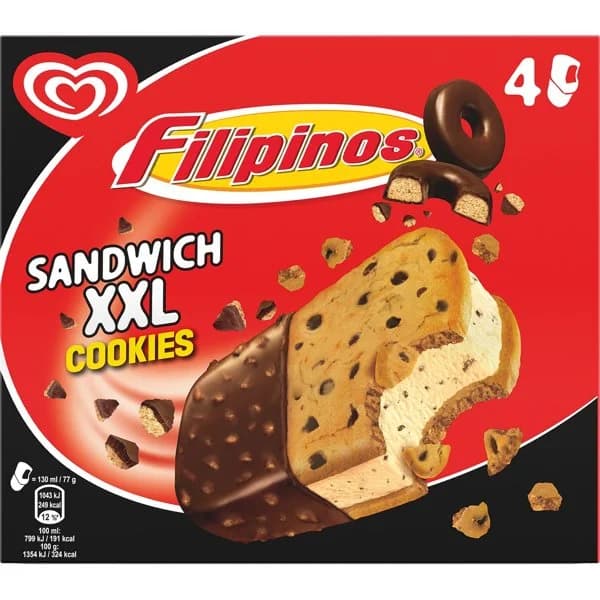 Cornetto Sandwich Filipinos Negros Heartbrand 4 ud. - 4.01 ud - Imagen del producto en Findit
