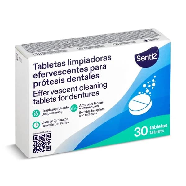 Tabletas limpiadoras para prótesis dental Senti2 caja 30 unidades - 1 ud - Imagen del producto en Findit