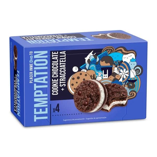 Helado sándwich cookie con stracciatella 4 unidades Temptation de Dia caja 240 g - 1 ud - Imagen del producto en Findit