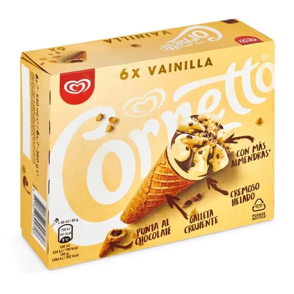 Helado cono sabor vainilla 6 unidades Cornetto estuche 360 g - 1 ud - Imagen del producto en Findit