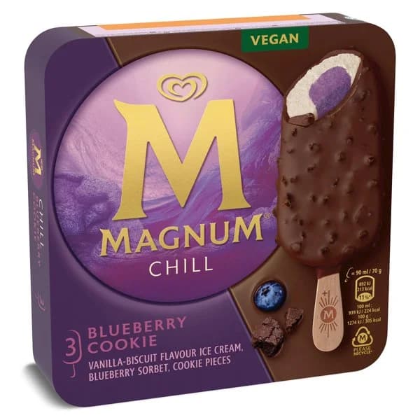 Helado bombón de galleta de vainilla con arándanos y cookies 3 unidades Magnum Chill caja 210 g - 1 ud - Imagen del producto en Findit