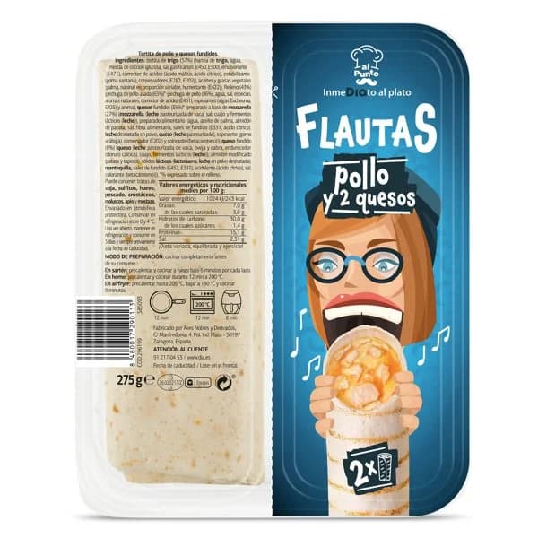 Flautas de pollo y 2 quesos Al Punto Dia bandeja 275 g - 0.28 kg - Imagen del producto en Findit