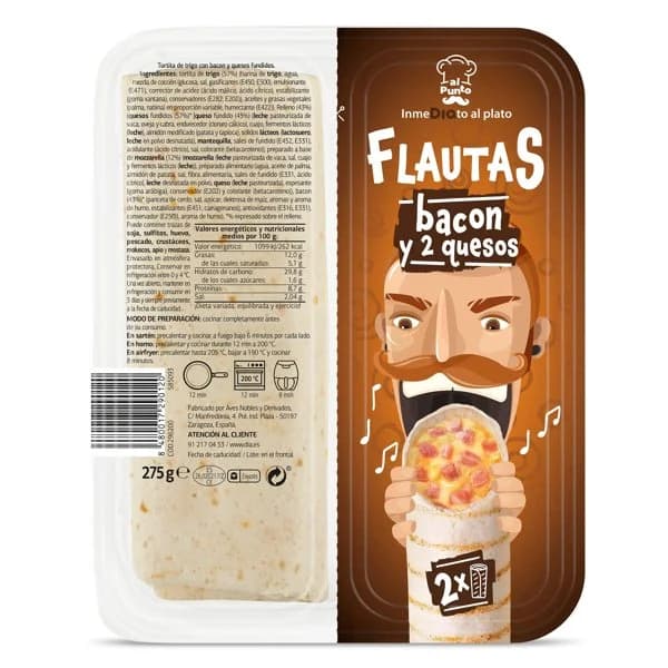 Flautas de bacon y 2 quesos Al Punto Dia bandeja 275 g - 0.28 kg - Imagen del producto en Findit