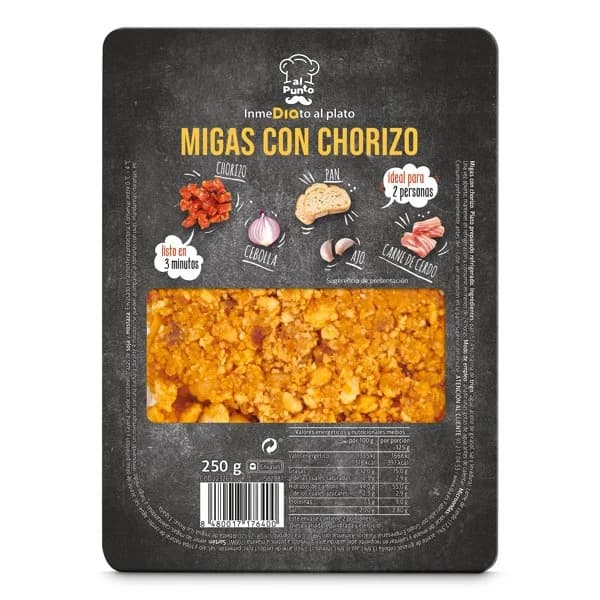 Migas con chorizo Al Punto Dia bandeja 250 g - 0.25 ud - Imagen del producto en Findit