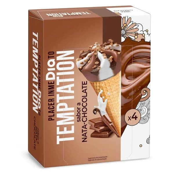 Helado cono de nata y chocolate 4 unidades Temptation de Dia caja 272 g - 0.27 kg - Imagen del producto en Findit