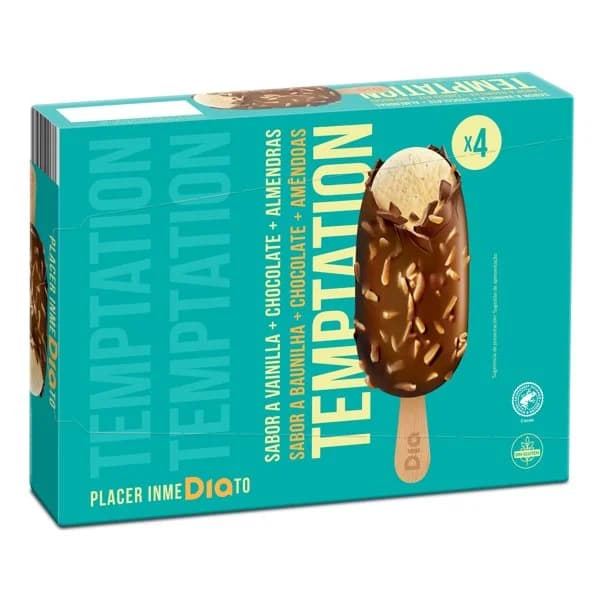 Helado bombón almendrado Temptation de Dia caja 360 g - 0.36 kg - Imagen del producto en Findit