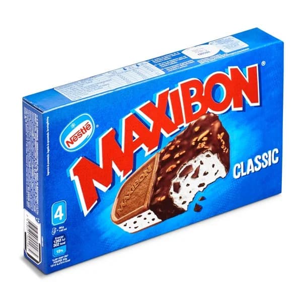 Helado de nata con gotas de chocolate 4 unidades Nestlé Maxibon caja 384 g - 0.38 kg - Imagen del producto en Findit