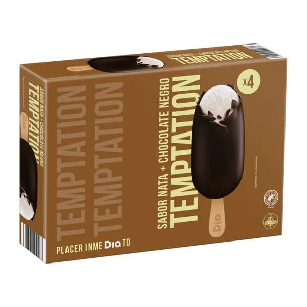 Helado bombón chocolate negro 4 unidades Temptation de Dia caja 332 g - 0.33 kg - Imagen del producto en Findit
