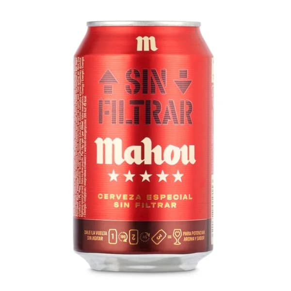 Cerveza sin filtrar Mahou 5 Estrellas lata 33 cl - 0.33 l - Imagen del producto en Findit