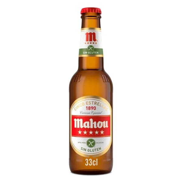 Cerveza sin gluten Mahou 5 Estrellas botella 33 cl - 0.33 l - Imagen del producto en Findit