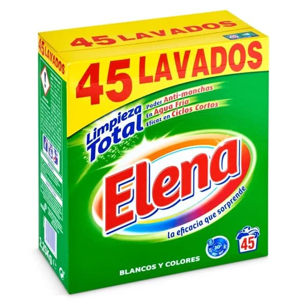 Detergente máquina en polvo limpieza total Elena caja 45 lavados - 44.39 ud - Imagen del producto en Findit