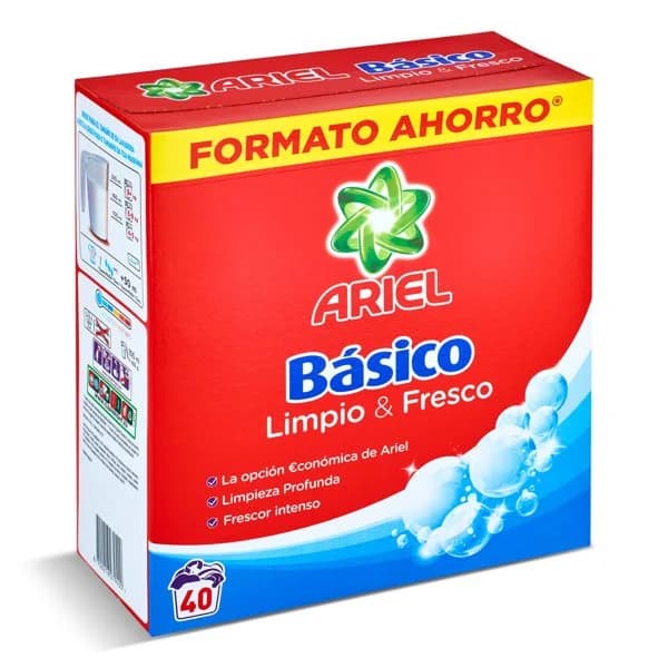 Detergente máquina en polvo básico Ariel caja 40 lavados - 39.97 ud - Imagen del producto en Findit