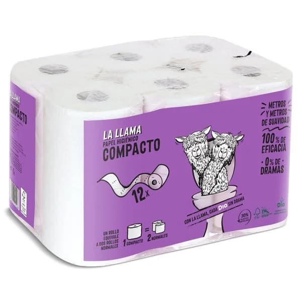 Papel higiénico compacto doble rollo La Llama Dia bolsa 12 unidades - 11.84 ud - Imagen del producto en Findit