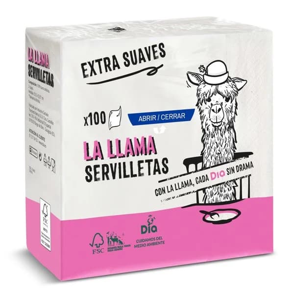 Servilletas suaves 2 capas La Llama Dia bolsa 100 unidades - 77.5 ud - Imagen del producto en Findit