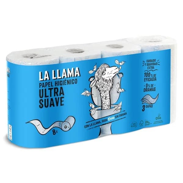 Papel higiénico ultra suave 3 capas La Llama Dia bolsa 8 unidades - 7.98 ud - Imagen del producto en Findit