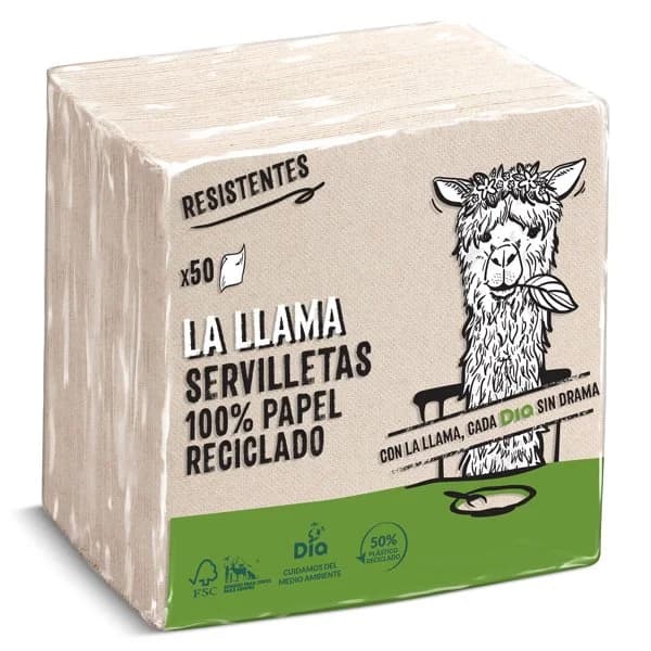 Servilletas recicladas 2 capas La Llama Dia bolsa 50 unidades - 48.33 ud - Imagen del producto en Findit