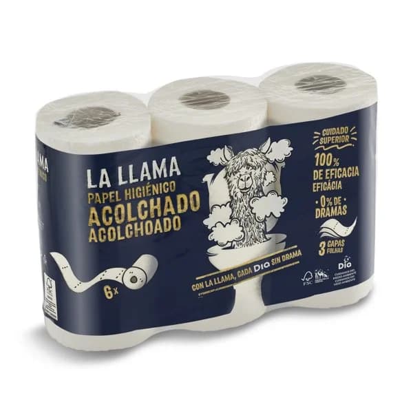 Papel higiénico acolchado 3 capas La Llama Dia bolsa 6 unidades - 5.98 ud - Imagen del producto en Findit