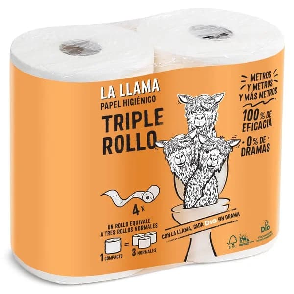 Papel higiénico triple rollo La Llama Dia bolsa 4 unidades - 4.02 ud - Imagen del producto en Findit