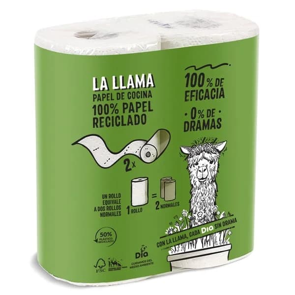 Papel de cocina compacto reciclado doble rollo La Llama Dia bolsa 2 unidades - 1.99 ud - Imagen del producto en Findit