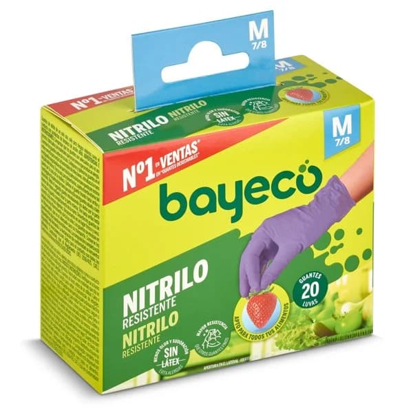 Guantes nitrilo desechables talla M Bayeco caja 20 unidades - 20.82 ud - Imagen del producto en Findit