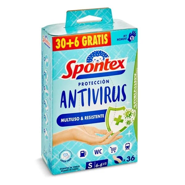 Guantes desechables protección antivirus talla S Spontex bolsa 36 unidades - 37.07 ud - Imagen del producto en Findit