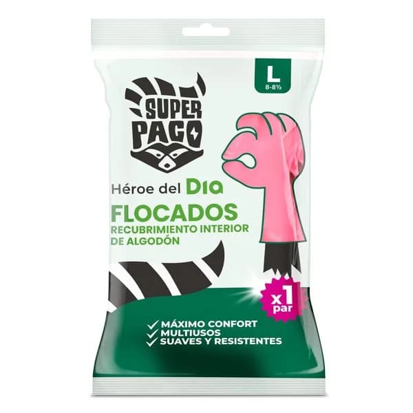 Guantes flocados de látex talla L Super Paco de Dia bolsa 2 unidades - 1.98 ud - Imagen del producto en Findit