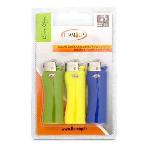 Mechero mini curve Flam'up blister 3 unidades - 1 ud - Imagen del producto en Findit