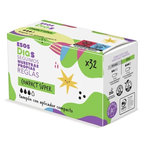 Tampón con aplicador compact súper Esos Dias caja 32 unidades - 1 ud - Imagen del producto en Findit