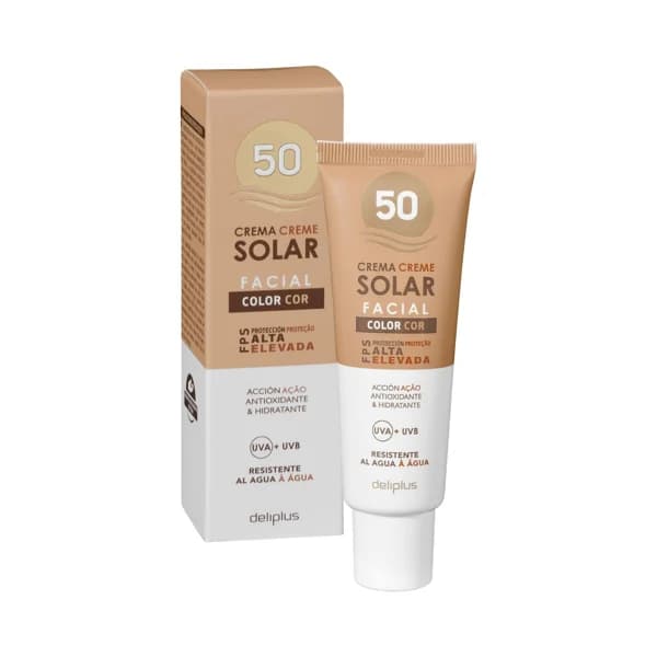 Crema protección solar facial con color Deliplus FPS 50 - 0.05 l - Imagen del producto en Findit