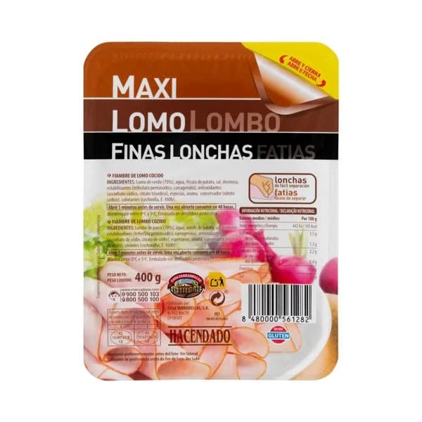 Maxi lomo Hacendado finas lonchas - 0.4 kg - Imagen del producto en Findit