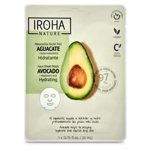 Mascarilla facial hidratante con aguacate y ácido hialurónico Iroha sobre 1 unidad - 1 ud - Imagen del producto en Findit