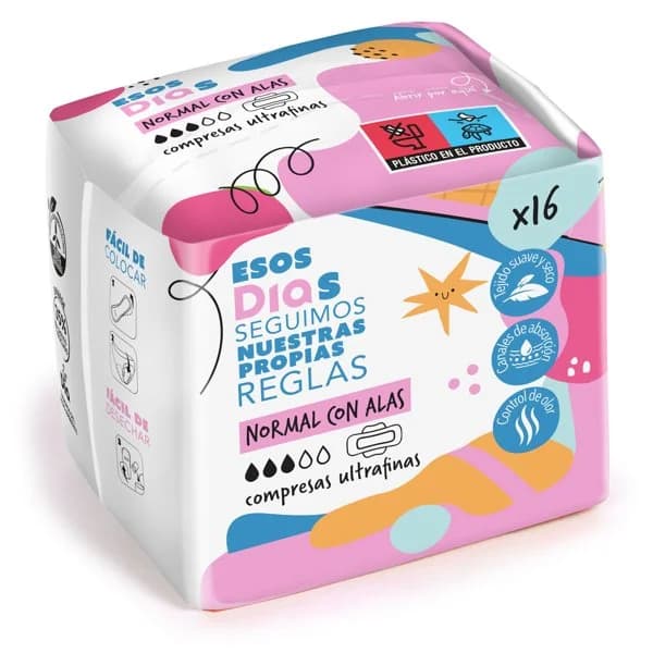 Compresas ultrafinas normal con alas Esos Dias bolsa 16 unidades - 16.56 ud - Imagen del producto en Findit