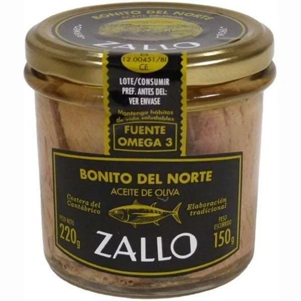 Bonito en aceite de oliva ZALLO, frasco 220 g - 1 ud - Imagen del producto en Findit