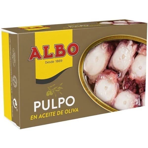 Pulpo en aceite de oliva ALBO, lata 120 g - 1 ud - Imagen del producto en Findit
